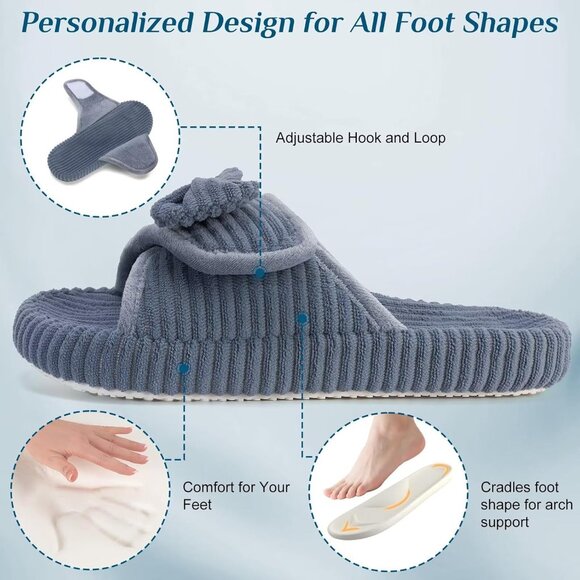 ⚡Woman Grey Arch Support Open Toe Orthopedic Adjustable Home Indoor Slippers - Picture 4 of 8